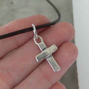 Artisan Sterling Silver Cross on Leather Cord Necklace image 8