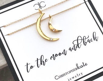 to the Moon & Back...Set of TWO Necklaces...Mother, Daughter, Friend...Everyday, Simple, Gold, Silver, Layering