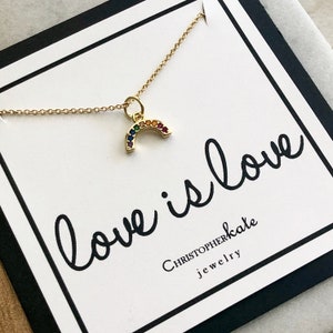 Love is Love Rainbow Micro Pave Charm Necklace, LGBTQ+, Pride