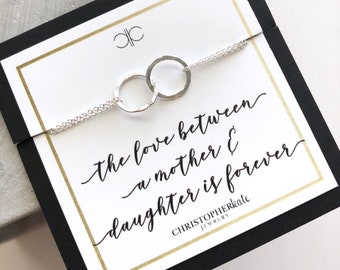 Mother and Daughter Sterling Silver Petite Linked Rings Charm Bracelet/Eternity/Infinity