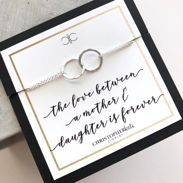 Mother and Daughter Sterling Silver Petite Linked Rings Charm Bracelet/Eternity/Infinity