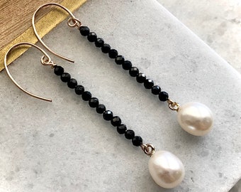 Black Spinel & Pearl Earrings