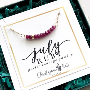 July Birthstone Ruby Bar Gemstone Necklace, Birthday, Bridesmaid, Gift, Gold