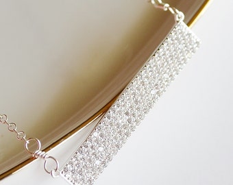 Sterling Silver Bar Layering Necklace with Pave-set CZs