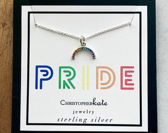 Pride Rainbow Micro Pave Charm Necklace, LGBTQ+