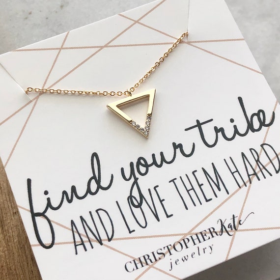 Find Your Tribe and Love Them hardSimple Pave CZ Triangle Friendship Necklace