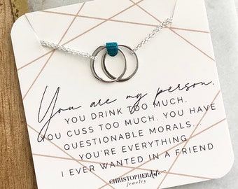 you are my person...set of TWO friendship necklaces, eternity, infinity, partner in crime, ride or die