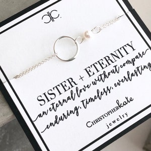 Sterling Silver Eternity Sister Bracelet with Freshwater Pearl....Best Friend, Friend, Bridal, Sister