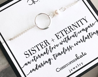 Sterling Silver Eternity Sister Bracelet with Freshwater Pearl....Best Friend, Friend, Bridal, Sister