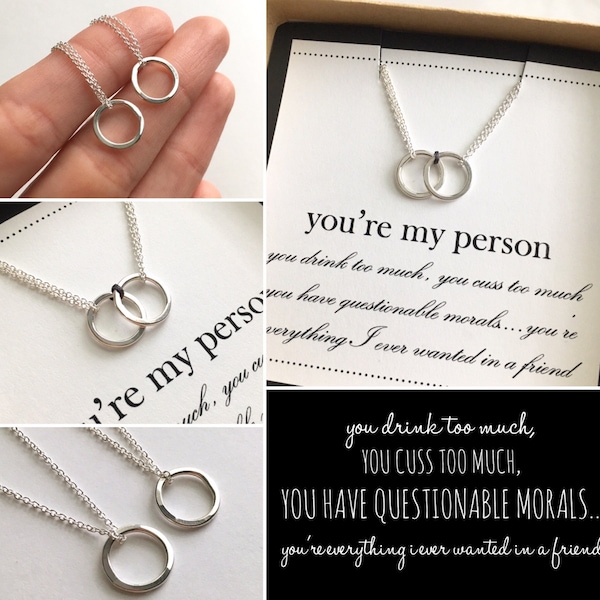 eres mi persona... conjunto de DOS collares de amistad, eternidad, infinito, cómplice del crimen