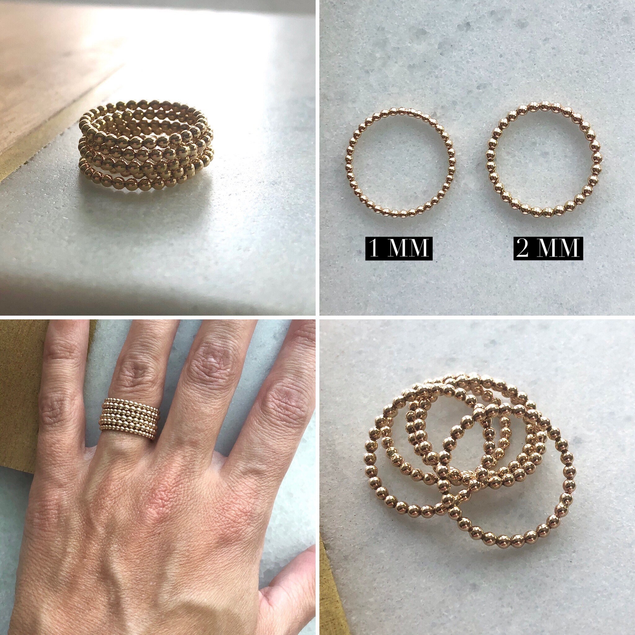 Gold Beaded Stacking Rings