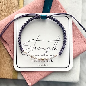 Strength Morse Code Bar Macrame Bracelet