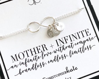 Mother's Infinite Love Sterling Silver Charm Necklace with Personalized Hand Stamped Monogrammed Charms