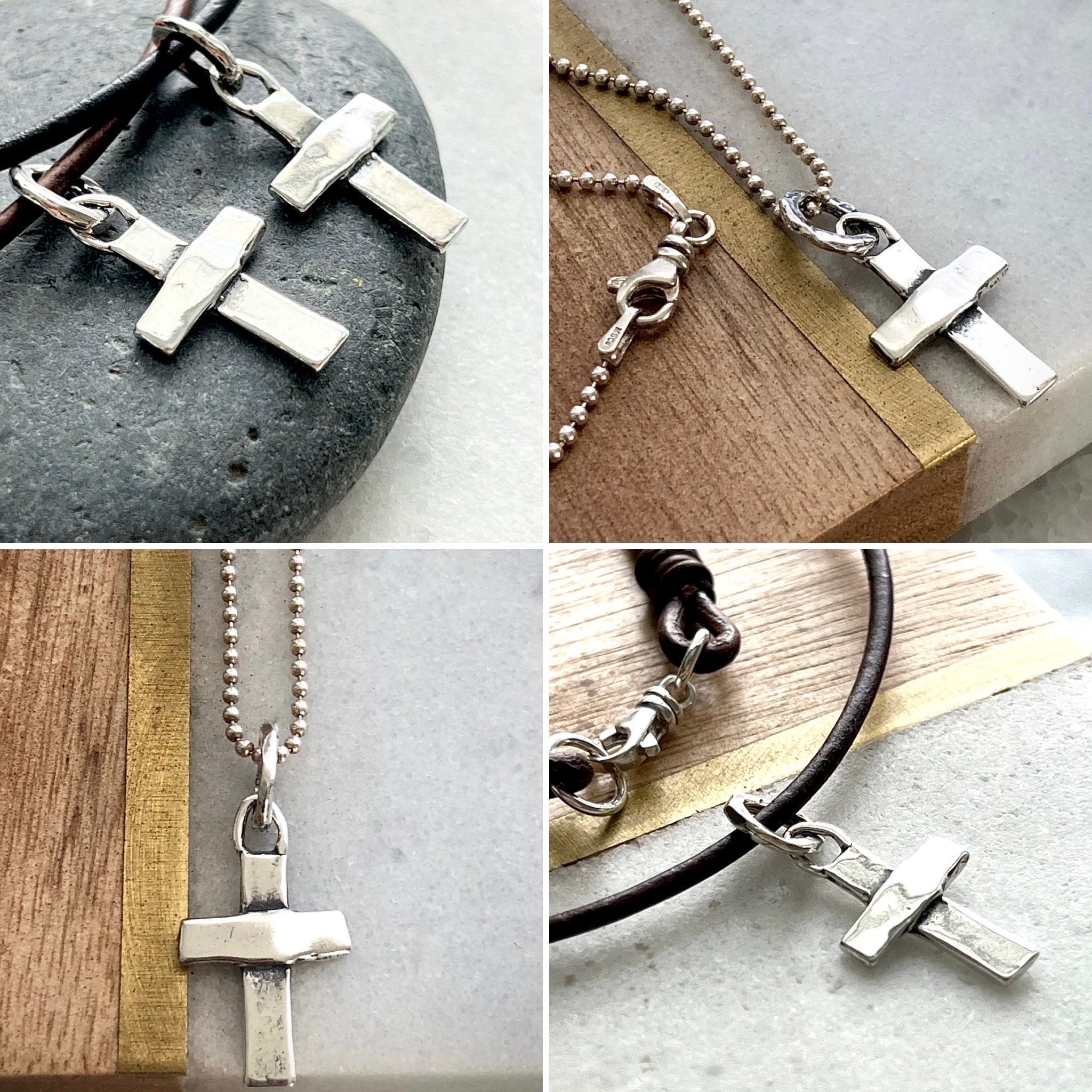Artisan Sterling Silver Cross on Leather Necklace...Religious, Man, Dad, Husband, Baptism, Confirmation