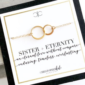 Gold Vermeil Entwined Rings Eternity Necklace....Sister, Eternity, Best Friend
