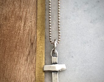Artisan Sterling Silver Cross on Leather Necklace...Religious, Man, Dad, Husband, Baptism, Confirmation