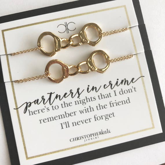 Set of TWO Partners in Crime Handcuff Link Bracelets.silver gold rose Gold.pic Best Friend Friendship Bracelet Etsy