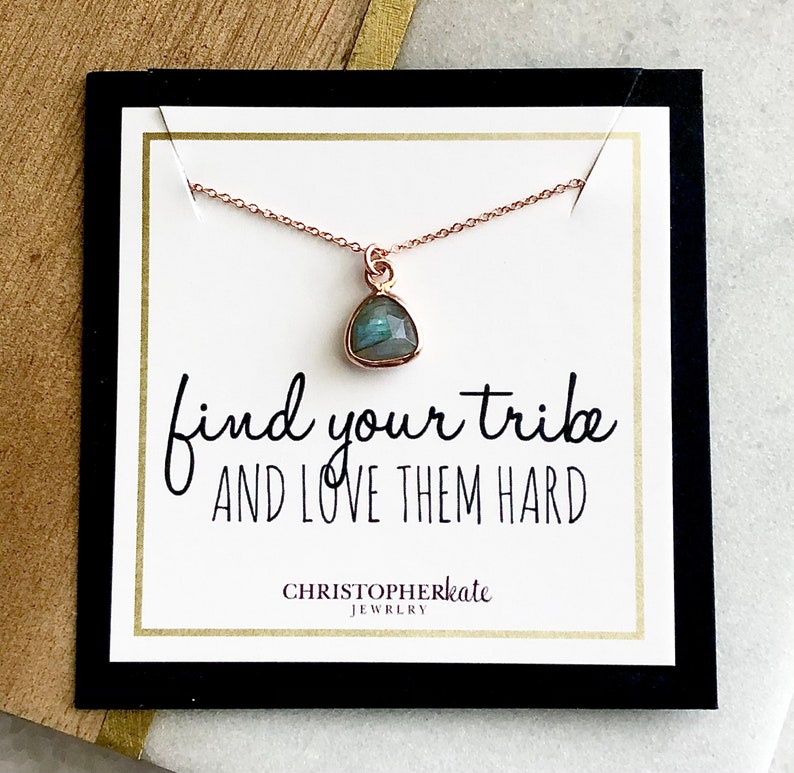 find your tribe and love them hard...Simple Labradorite Gemstone Triangle Friendship Necklace
