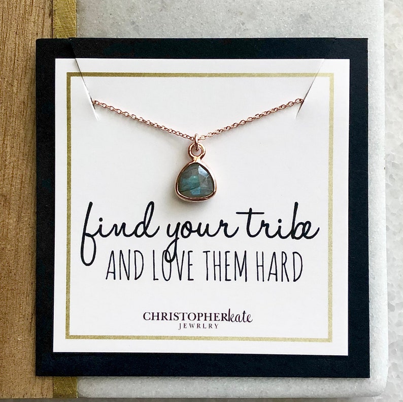 find your tribe and love them hard...Simple Labradorite Gemstone Triangle Friendship Necklace