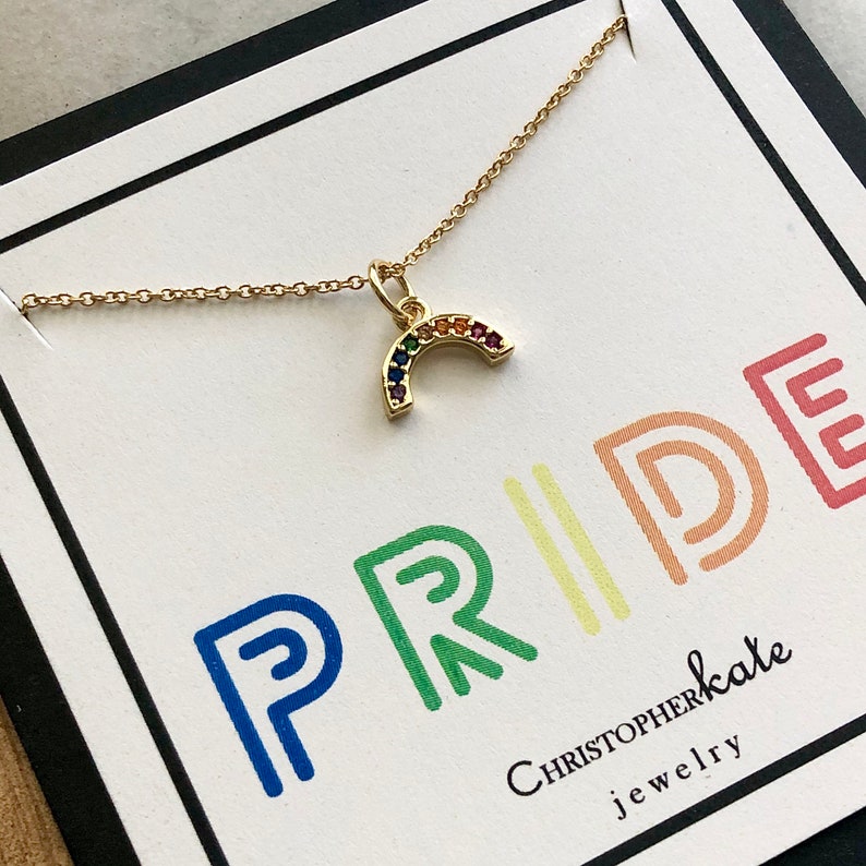 Pride Rainbow Micro Pave Charm Necklace LGBTQ+