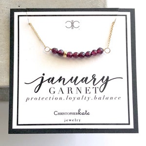 January Birthstone Garnet Bar Gemstone Necklace, Birthday, Red, Maroon, Bridesmaid, Gift, Gold
