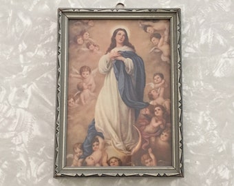 Victorian Lithograph Print Angels Hovering Over A Sleeping Child Babe Girl