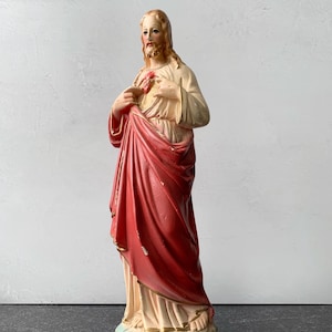 Vintage Jesus Statue Sacred Heart Chalkware