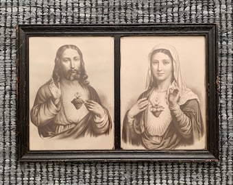 Vintage Jesus and Mary Sacred Heart Art