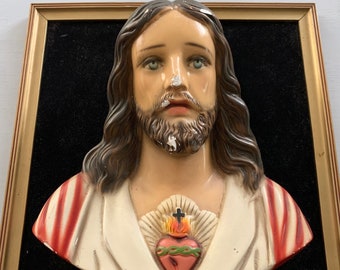 Vintage Jesus Chalkware Art Sacred Heart