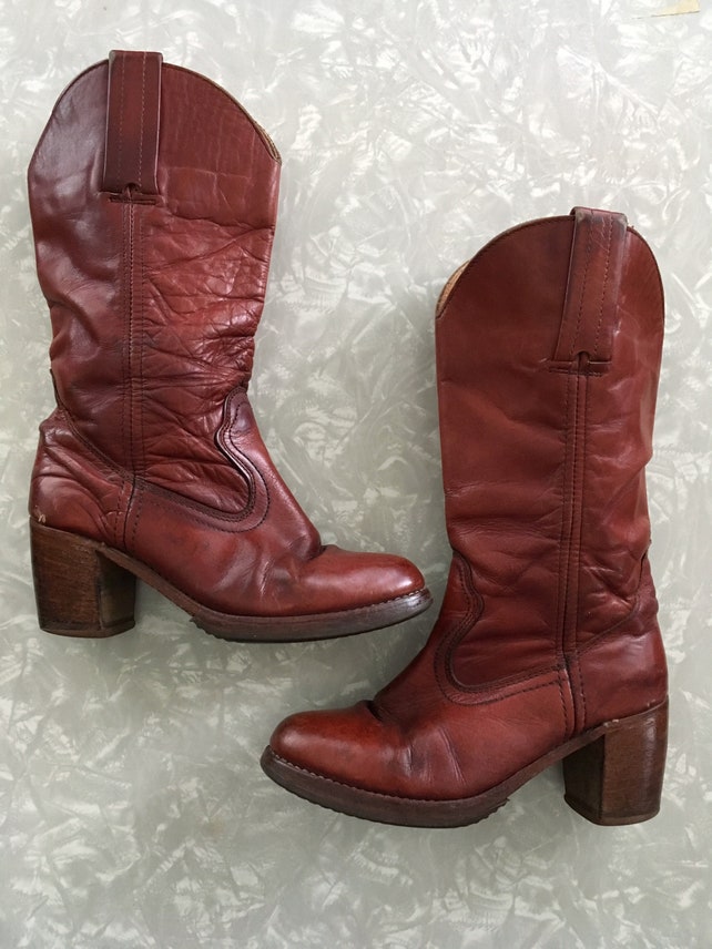 women's flat red leather boots