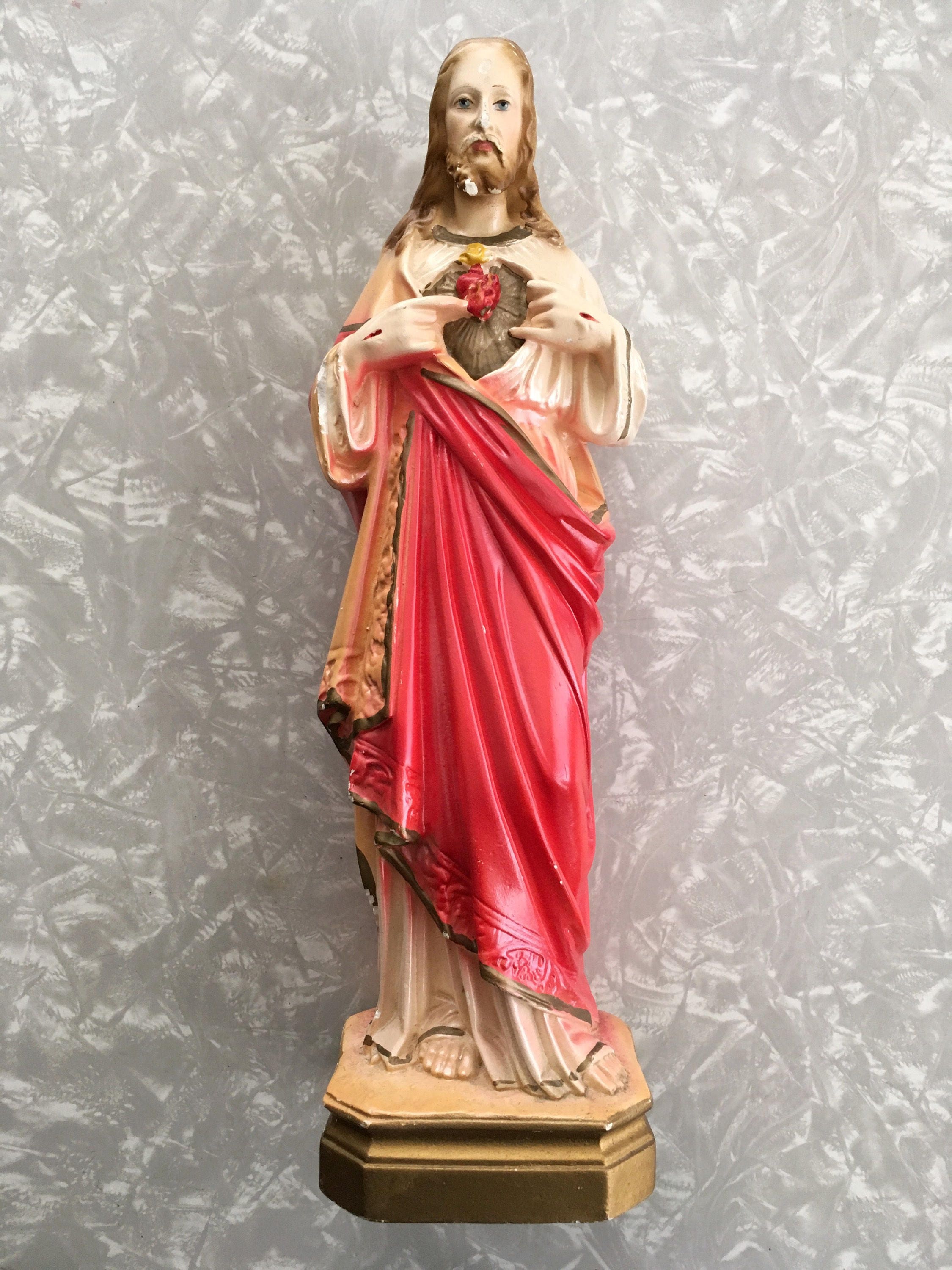 Large Jesus Statue Vintage Sacred Heart Christ Religious Etsy