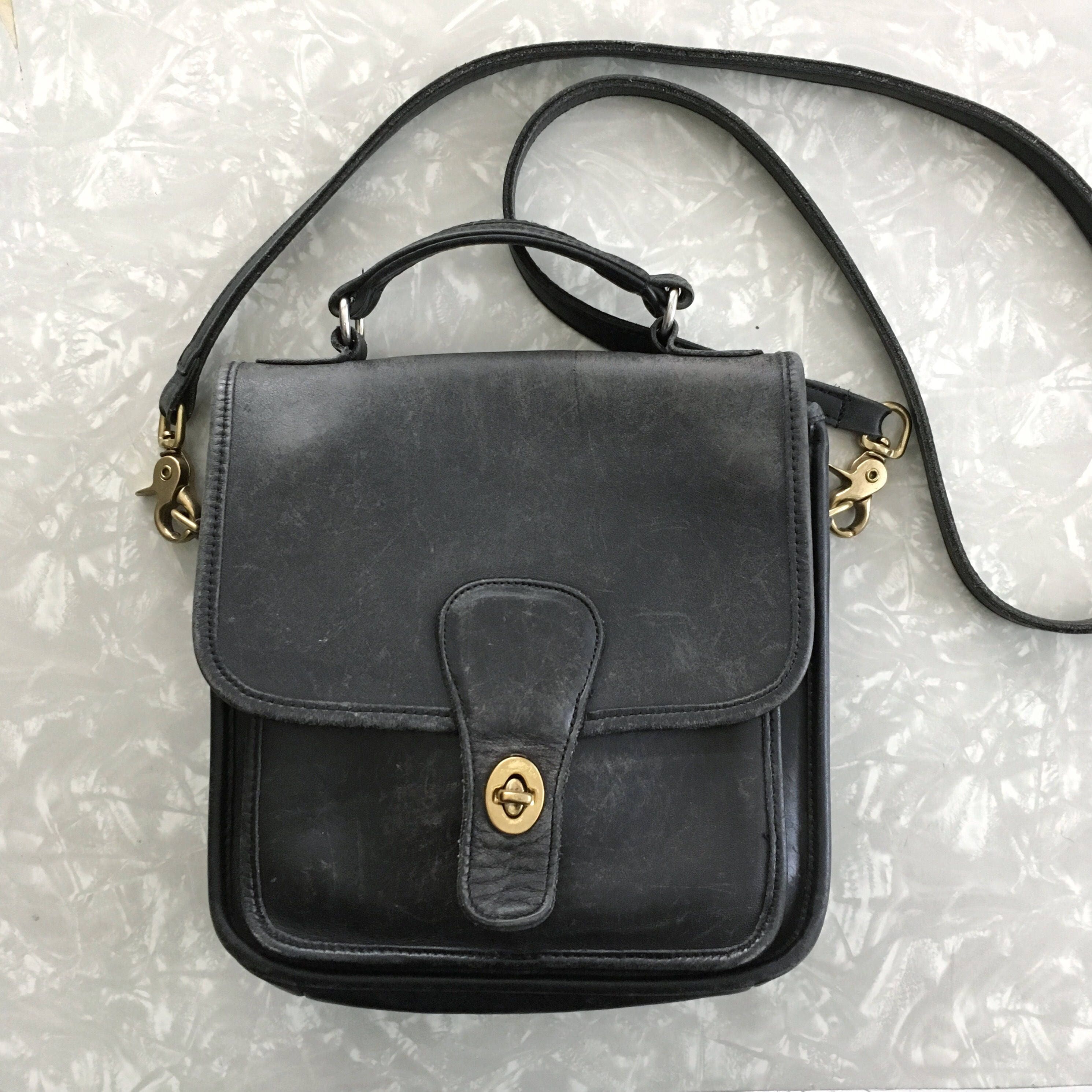 Crossbody Coach Purse Black Leather Vintage Handbag | Etsy