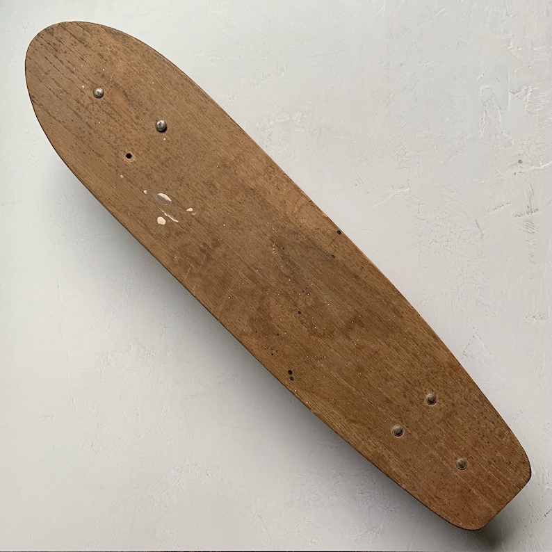 Rustic Vintage Skateboard: Wood Deck with Roller Derby Wheels image 7