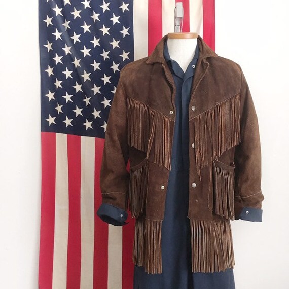 Vintage Leather Jacket Brown Suede Fringe Coat Siz