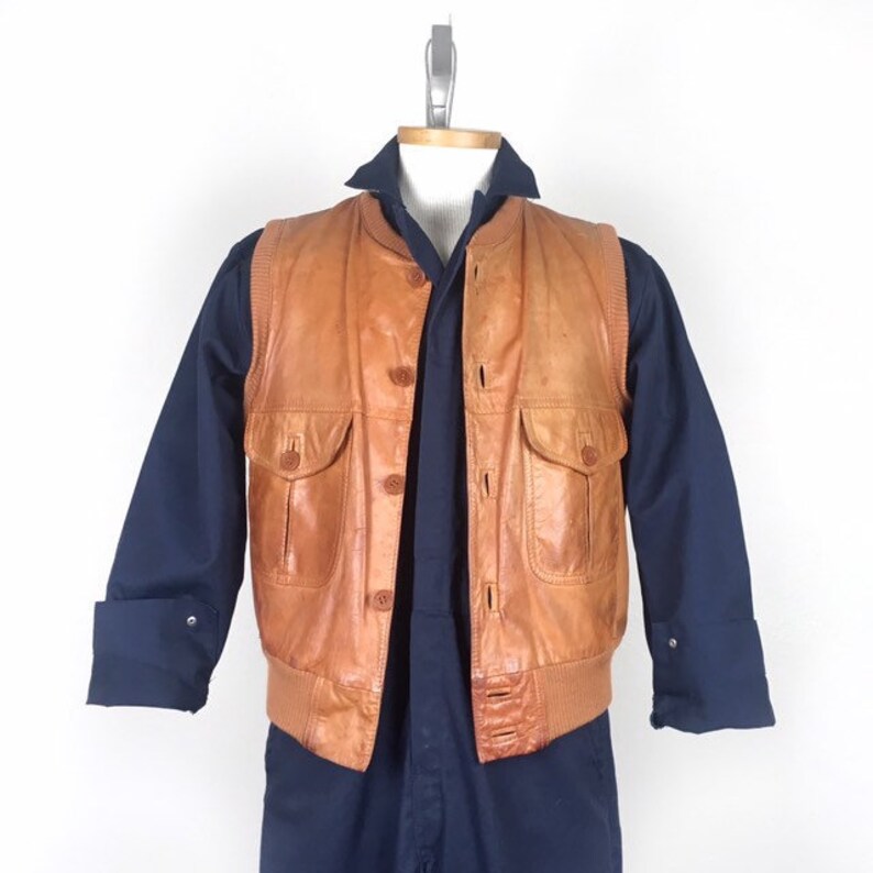 Vintage Brown Leather Vest Size Large