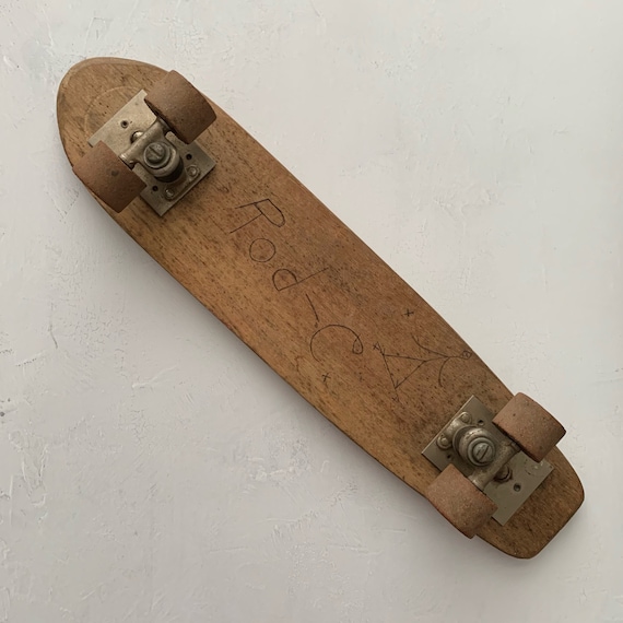 Rustic Vintage Skateboard: Wood Deck with Roller Derby Wheels