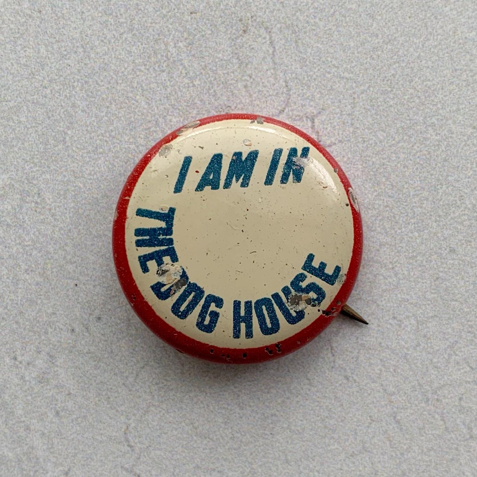 Antique Pinback I Am In The Dog House