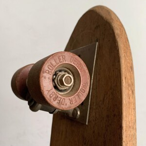 Rustic Vintage Skateboard: Wood Deck with Roller Derby Wheels image 11