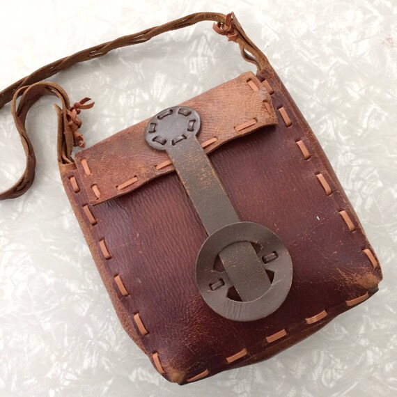Brown Leather Purse - Vintage 70s Boho Satchel