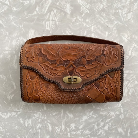 Vintage Tooled Leather Purse Evening Bag