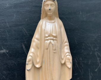 Vintage Virgin Mary Metal Statue