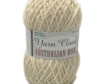 Australian Wool , 100gr/3.5 oz, 190m/230yds Yarn Cloud DK/light worsted weight yarn un-dyed natural color