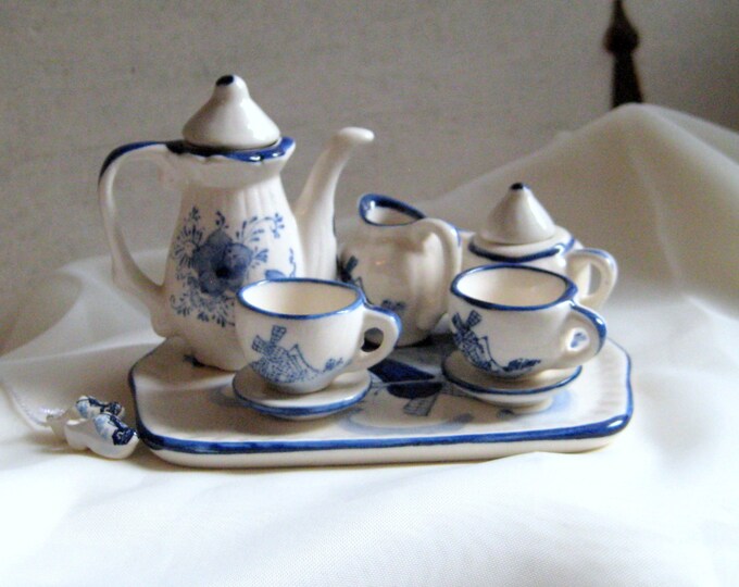 Vintage Delft Minature Tea Set Holland Set of 12 Pieces Etsy