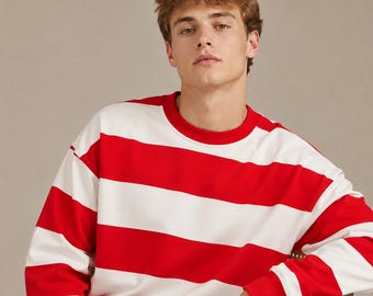 Men's Striped Crewneck Sweatshirt, Relaxed Fit Casual Pullover Top
