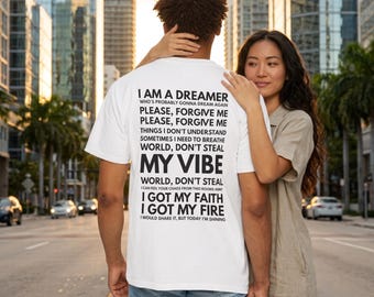 Dreamer Affirmation Back Print Tee, "World Don't Steal My Peace" Shirt, Positive Mindset T-Shirt