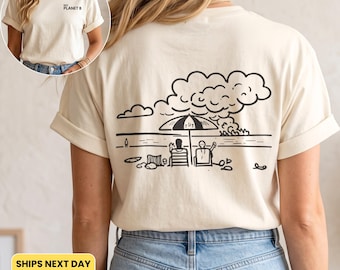 Planet B Klimabewusstseins-T-Shirt, minimalistisches Linienkunst-Cottage-Grafik-Shirt