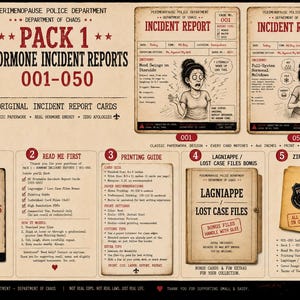 Perimenopause Cards Printable | 50 Funny Hormone Incident Reports | Menopause Humor Gift for Women | Perimenopause Police Pack 1