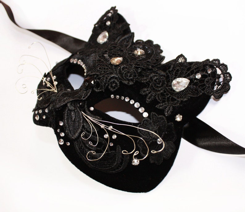 Halloween Cat Mask Velvet Masquerade Mask Gothic Headpiece Etsy