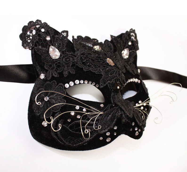 Halloween Cat Mask Velvet Masquerade Mask Gothic Headpiece Etsy