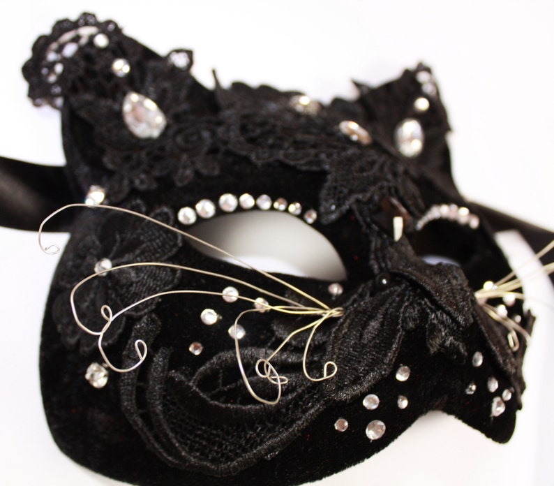 Halloween Cat Mask Velvet Masquerade Mask Gothic Headpiece Etsy